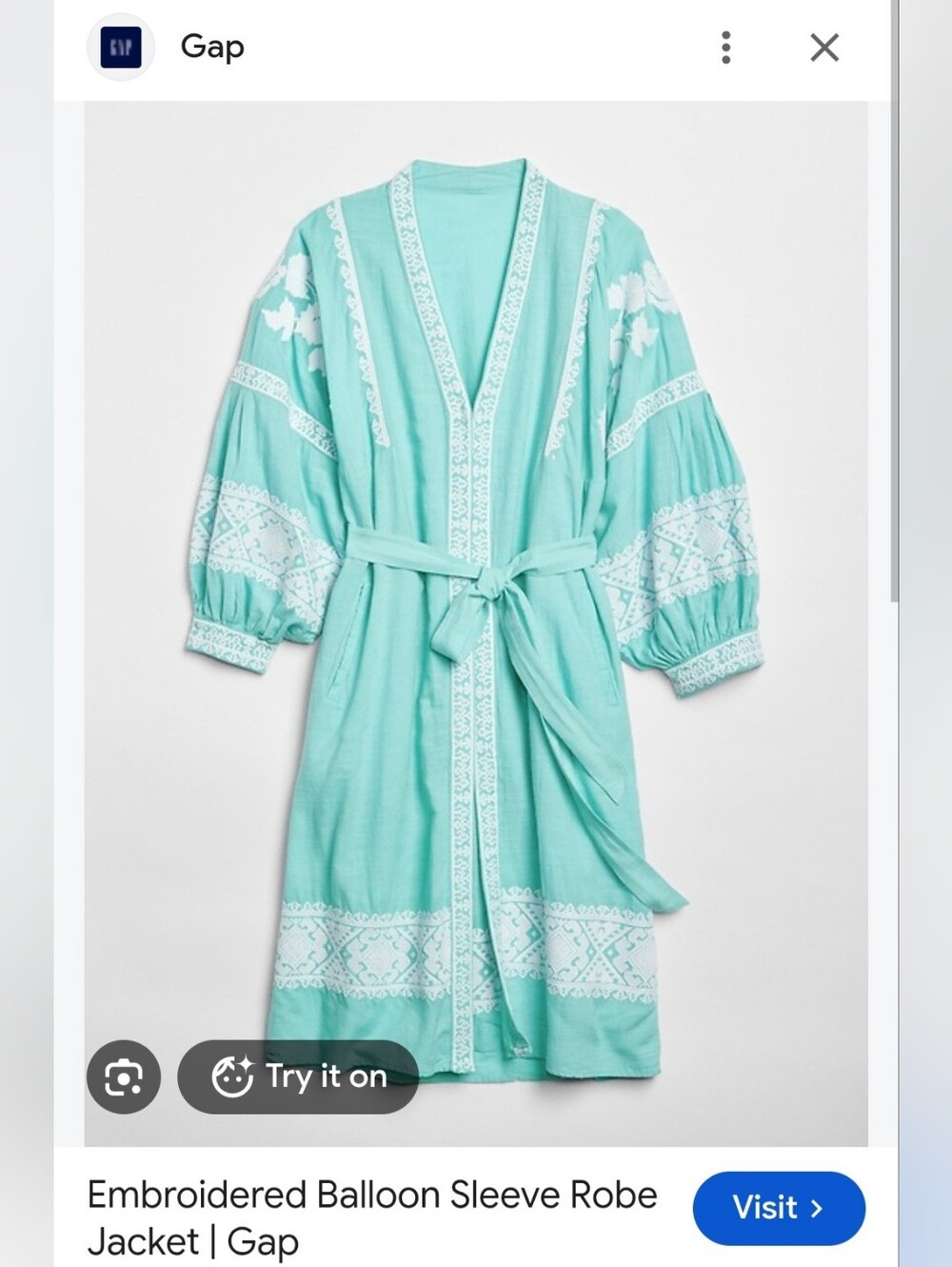 Gap Women's Mint Embroidered Robe - Picture 3 of 5